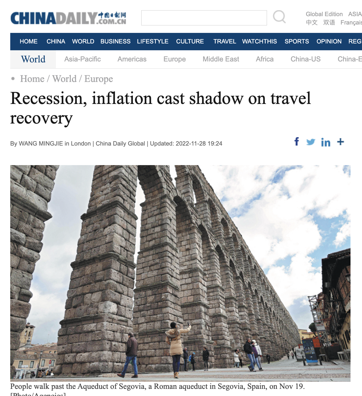 Professor Dimitrios Buhalis interview on China Daily on global economic crisis and Tourism,